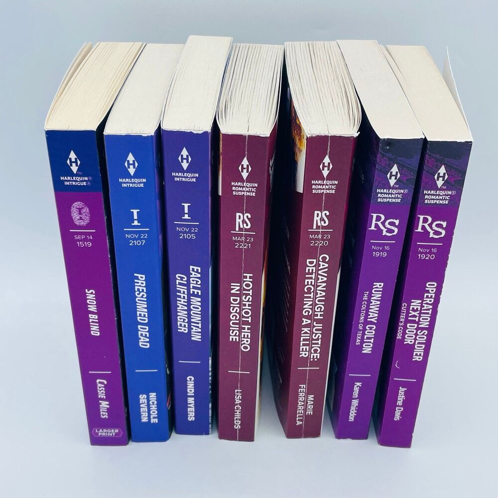 7 Harlequin Intrigue & Romantic Suspense Novels Larger Print Various Author Lot